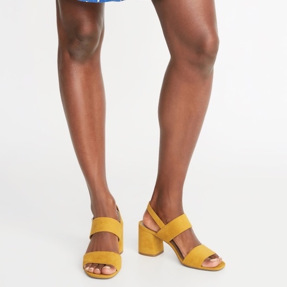 Old Navy Faux-Suede Slingback Block Heel Mustard - Picture 2 of 6